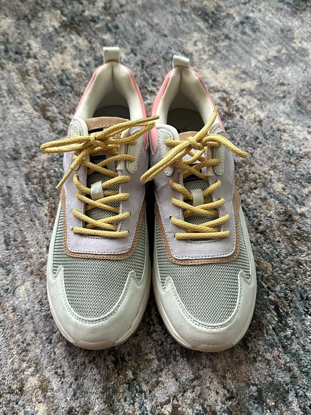 Shoe Dazzle Women's Pastel Mesh & Suede Sneakers in Pink and Yellow Accents - Picture 3 of 8